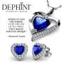 DEPHINI - Blue Jewelry Set - Blue Necklace & Blue Earrings - 925 Sterling Silver - Branded Crystal Studs & Pendant Birthstone - 18'' Rhodium Plated Silver Chain - Jewelry Box Gifts for Women