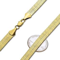 The Bling Factory 4mm-10mm 14k Yellow Gold Plated Flat Herringbone Chain Necklace or Bracelet