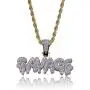 KOSMOLING Iced Out Dripping Letters SAVAGE Pendant Necklace for Men and Women, Micro Pave AAA Cubic Zircon Hip Hop Jewelry, 24'' Gold Color Stainless Steel Rope Chain