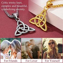 FaithHeart Triangle Celtic Knot Necklace Stainless Steel Vintage Irish Pendant Jewelry for Men Women with 24 Inch Chain (Silver/Gold)