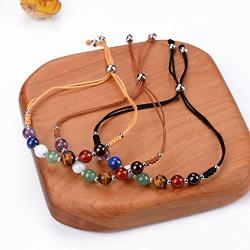 Cherry Tree Collection Natural Gemstone Chakra Bracelet | Adjustable Size Nylon Cord | 6mm Beads, Silver Spacers | 5''-6.5'' Womens/Girls/Child