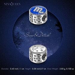 NINAQUEEN 11MM Blue Enamel Zodiac Sign Bracelet Charm 925 Sterling Silver Constellation Beads Charms for Pandöra Bracelets European Necklace Valentines Birthday Gifts for Wife Mom Girlfriend