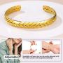 GOLDCHIC JEWELRY Wide Open Cuff Bracelet, Stainless Steel 7.7mm/10mm Leaf/Star/Chain Link/Wheat Braided Style Adjustable Boho Stackable Bangle Bracelet,Gift Box Included