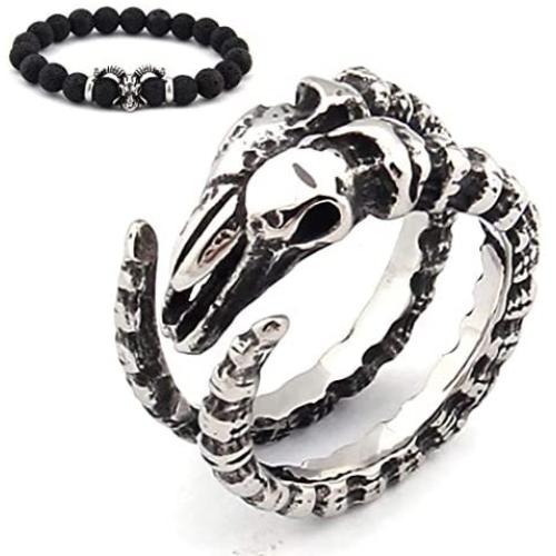 Gungneer Satanic Goat Ring Stainless Steel Baphomet Strength Spiritual Devil Symbol Satan Jewelry Accessory for Men