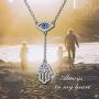 PEIMKO Y Lariat 925 Sterling Silver Hamsa hand Evil Eye Pendant Necklace, Cubic Zirconia Protection Amulet Necklace for Women