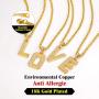 Richsteel 18K Gold Plated Cubic Zirconia A-Z Initial Necklace for Men Women Personalized 2-5 Letter Pendant with Wheat/Tennis Chain Hip Hop Jewelry(Send Gift Box)