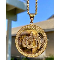 God Allah Men Women 14k Gold Finish Pendant Stainless Steel Real 3 mm Rope Chain Necklace, Mens Jewelry, Iced Pendant, Rope Necklace Prime Delivery