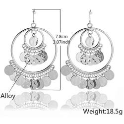 Bohemian Chandelier Coin Sequins Dangle Drop Earrings Ethnic Gypsy Beads Tassel Hoops with Disc Charms Boho Ear Jewelry Women
