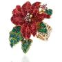 SP Sophia Collection Poinsettia Embellished Rhinestone Stretch Ring in Red Green and Gold