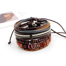 MRSXXNT Wrap Bracelets Mens Women Cowhide Multi-Layer Braided Leather Bracelet Bangle Adjustable Bracelet 5pcs