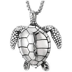 Stainless Steel Mens Womens Sea Turtle Tortoise Pendant Necklace, 30 inches Wheat Chain, Animal Love