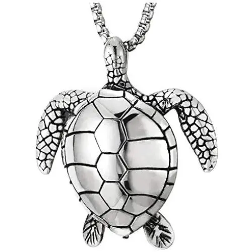Stainless Steel Mens Womens Sea Turtle Tortoise Pendant Necklace, 30 inches Wheat Chain, Animal Love Stainless Steel Mens Womens Sea Turtle Tortoise Pendant Necklace, 30 inches Wheat Chain, Animal Love