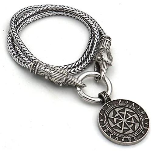 YANGFJcor Viking Rune Son of SunSloar Kolovrat Amulet Pendants Necklace,Scandinavian Round Circle Alloy Necklace Men Jewelry Gifts