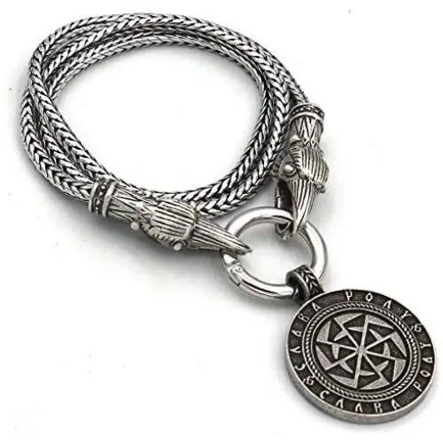 YANGFJcor Viking Rune Son of SunSloar Kolovrat Amulet Pendants Necklace,Scandinavian Round Circle Alloy Necklace Men Jewelry Gifts