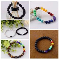 Black Lava Stone 7 Chakra Bracelets 6pcs mix 8mm Yinyang Rock Bead Elastic Natural Stones Gemstones Oil Diffuser Yoga Menditation Beads Bracelets for Men Women Girls Jewelry (6pcs Lava Stone Bracelet)