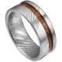DOUX Mens Wedding Ring Blue Opal/Wood/Antler Inlay Real Damascus Steel Engagement Band Flat Style