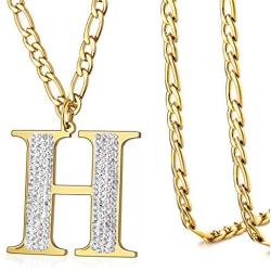 AZAZCCM Initial Necklaces Gold Silver Letter Necklace For Men-Smooth And AAAA Diamond Initial Pendant Stainless Steel Classic Cuban Chain, Bar Street Sports Style Necklace