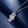 Beautlace Hamsa Hand of Fatima Necklace Silver/18K Gold/Black Gun Plated Star of David Hexagon Pendant with Cubic Zirconia Jewelry for Men and Women KP0051