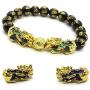 MANRUO Feng Shui Black Obsidian Wealth Bracelet Color Changed Pi Xiu Bracelets Dragon Mantra Bead Bangle Attract Wealth and Good Luck for Men/Women