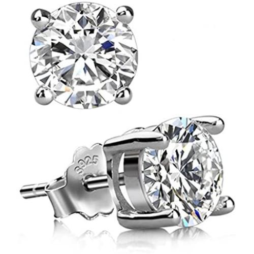 Genuine Sterling Silver Birthstone Stud Earrings 6mm 0.84 Carat Created Diamond or Gemstone Hypoallergenic Nickel Free Jewelry Birthday Women Girls Men Gifts