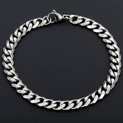 Trendsmax 7mm Mens Women Chain Gold Silver Black Stainless Steel Curb Cuban Link Chain Bracelet 7-11inch