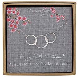AnalysisyLove 30th Birthday Gifts for Women - Sterling Silver Infinity 3 Circle Necklace for Her 3 Decades Jewelry Gift Ideas