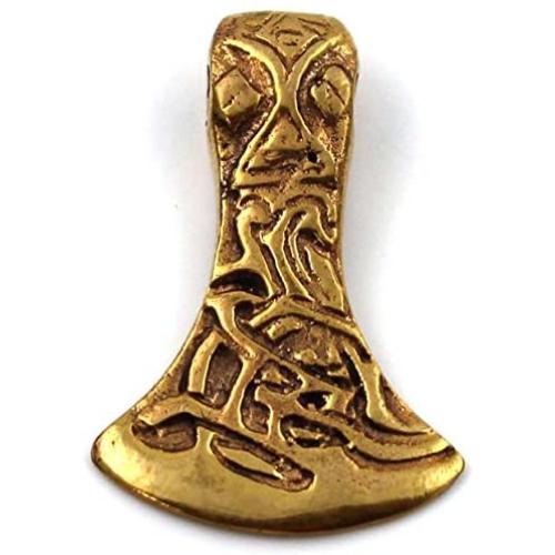 LynnAround Bronze Engraved Viking Celtic Knot Axe Head Thors Hammer Mjolnir Norse Pendant for Necklace Jewelry