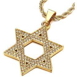 Mens Women Large Star-of-David Pendant Necklace with Cubic Zirconia, Stainless Steel