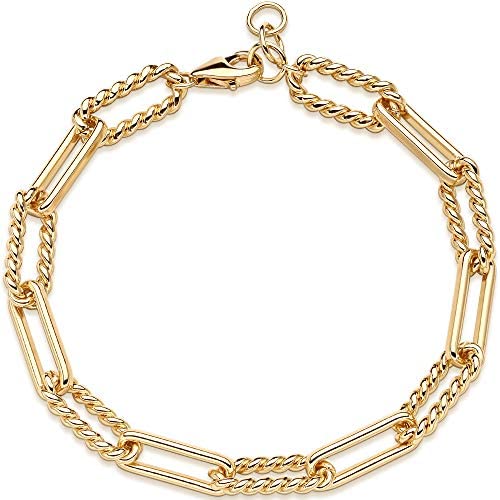 OSIANA Gold PaperClip Radial Link Chain Bracelet for Women 18K Gold Plated Oval Chunky Curb Chain Rolo Link Bracelet Delicate Wide Chain Cuban Link Bracelet Personalized Jewelry Gift for Her
