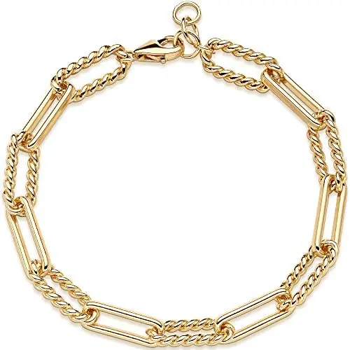 OSIANA Gold PaperClip Radial Link Chain Bracelet for Women 18K Gold Plated Oval Chunky Curb Chain Rolo Link Bracelet Delicate Wide Chain Cuban Link Bracelet Personalized Jewelry Gift for Her