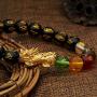 Angushiny 10mm Multi-Colored Crystal Bead Lucky Bracelets Feng Shui Black Obsidian Wealth Bracelet Pixiu Black Mantra Bead Protection Bracelet for Women