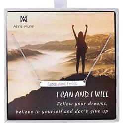 Dream & Believe Necklace - 925 Sterling Silver Bar Necklace Engraved I Can and I Will Christmas Day Jewelry Birthday Gift for Girls and Women
