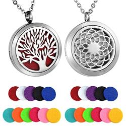 HooAMI Aromatherapy Essential Oil Diffuser Necklace - Stainless Steel Message Pendant Locket Jewelry,12 Refill Pads