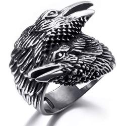 Elfasio Viking Crow Ring Nordic Men Stainless Steel Vintage Rings US Size 8-13