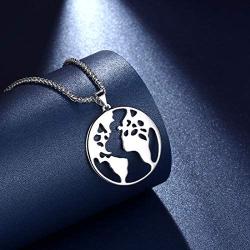 beautlace World Map Necklace Silver/18K Gold/Black Gun Plated Geometric Globe Earth Wanderlust Pendant Round Coin World Continents Travel Gifts for Men and Women