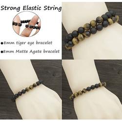 Jstyle 8mm Tiger Eye Beads Distance Friendship Bracelet for Women Men Natural Onyx Stone Beads Pendant Adjustable Healing Necklaces