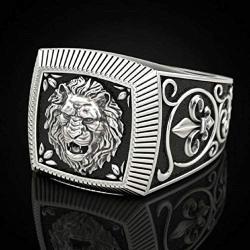 Lion Head Ring for Men, Norse Viking Roaring Lion Ring Vintage Engraved Carved Band Rings, Punk Hip Hop Lion Signet Ring, Lion Totem Amulet Ring, Gothic Animal Lion Jewelry Gift for Men Boys