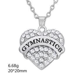 Lemegeton Heart Crystal Gymnastics Charm Chain Necklace Jewelry for Gymnast/Gymnastic Coaches&Teams (White)