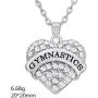 Lemegeton Heart Crystal Gymnastics Charm Chain Necklace Jewelry for Gymnast/Gymnastic Coaches&Teams (White)