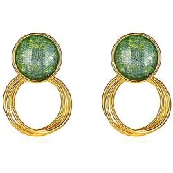 coadipress Green Round Stud Earrings for Women Girls Fashion Gold Plated 925 Sterling Silver Dipped Circle Dangle Drop Geometric Brushed Statement Earrings