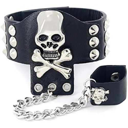 MIXIA Vintage Gothic Leather Snake Animal Finger Adjustable Ring Set Steampunk Skull Wolf Head Charm Hand Chain Harness Slave Bracelets Bangle