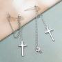 Cross Dangle Drop Earrings 925 Sterling Silver Chain Dropping for Women Men Punk Ball Studs Hypoallergenic Jewelry