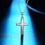 MONBO Cool Cross Pendant Necklace Classic High Polish Sterling Silver Shiny Cross Pendant Long Necklace for Men/Women