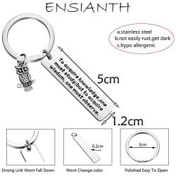 ENSIANTH Owl Keychain Owl Lover Gifts for Student Study Motivational Jewelry Friends Jewelry to Acquire Knowledge Keychain