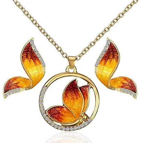 AILUOR Elegant Enamel Butterfly Jewelry Set, Fashion Charm Gold Plated Crystal Rhinestone Imitation Pearl Water Drop Butterfly Pendant Necklace Stud Earrings for Women Girl AILUOR Elegant Enamel Butterfly Jewelry Set, Fashion Charm Gold Plated Crystal Rhinestone Imitation Pearl Water Drop Butterfly Pendant Necklace Stud Earrings for Women Girl