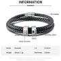 Personalized Men Black Braid 2-5 Names Bracelet Custom Made with Charm Beads Family Inspirational Jewelry Gift for Dad Boyfriend