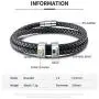 Personalized Men Black Braid 2-5 Names Bracelet Custom Made with Charm Beads Family Inspirational Jewelry Gift for Dad Boyfriend