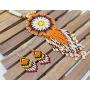 HANDMADE BEADED INDIAN FASHION JEWELRY ORANGE BLACK NATIVE STYLE STAR SEED BEADED MEDALLION NECKLACE EARRINGS SET S51/2