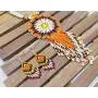 HANDMADE BEADED INDIAN FASHION JEWELRY ORANGE BLACK NATIVE STYLE STAR SEED BEADED MEDALLION NECKLACE EARRINGS SET S51/2 HANDMADE BEADED INDIAN FASHION JEWELRY ORANGE BLACK NATIVE STYLE STAR SEED BEADED MEDALLION NECKLACE EARRINGS SET S51/2