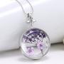 Dried Pressed Purple Flower Necklace Heart Round Shape Glass Pendant Necklace for Women Girl